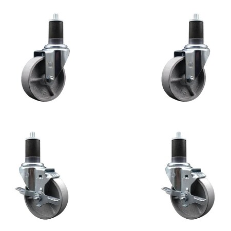 Service Caster 4'' Semi Steel Wheel Swivel 1-5/8'' Expanding Stem Caster Set 2 Brakes, 4PK SCC-EX20S414-SSS-2-TLB-2-158